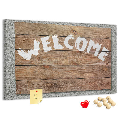 Tablero de corcho decorativo tablero de bienvenida de madera con inscripción