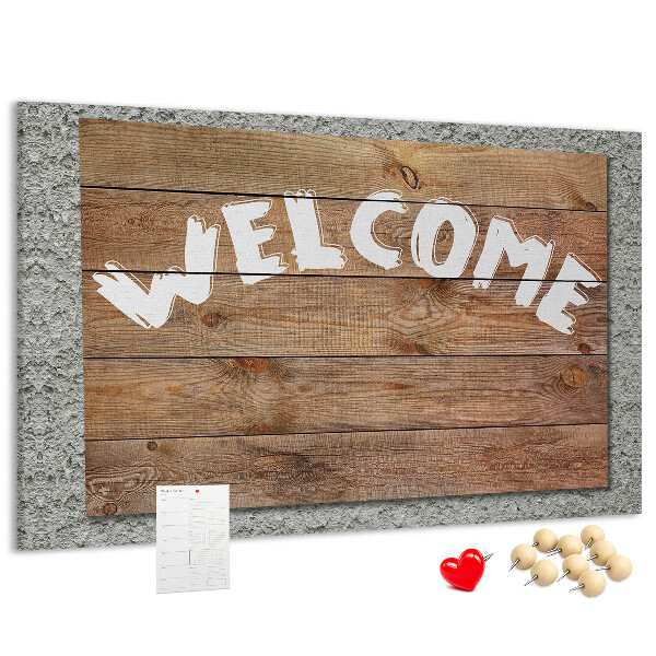 Tablero de corcho decorativo tablero de bienvenida de madera con inscripción