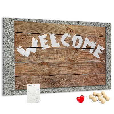 Tablero de corcho decorativo tablero de bienvenida de madera con inscripción