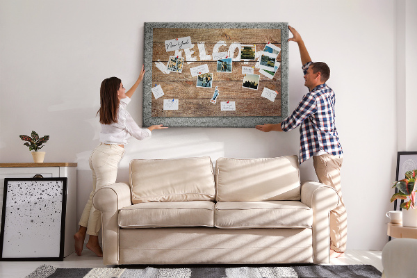 Tablero de corcho decorativo tablero de bienvenida de madera con inscripción