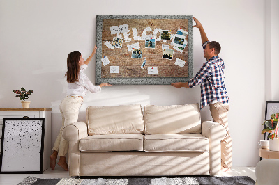 Tablero de corcho decorativo tablero de bienvenida de madera con inscripción