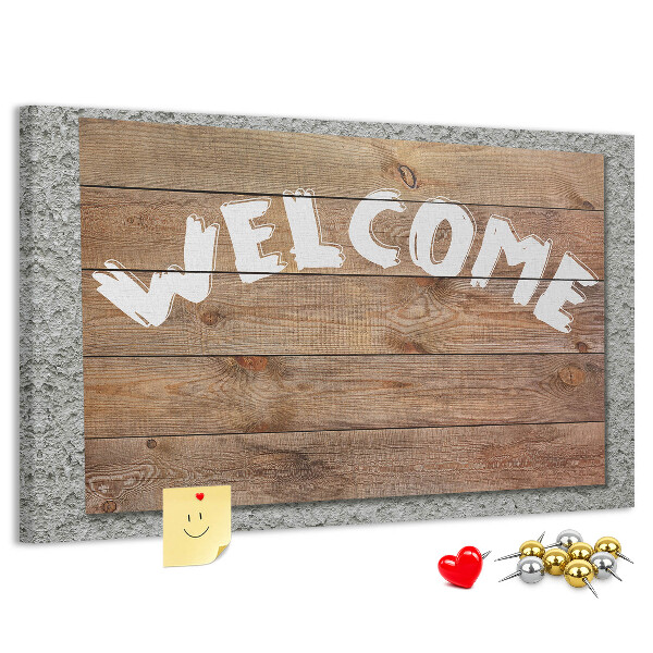 Tablero de corcho decorativo tablero de bienvenida de madera con inscripción