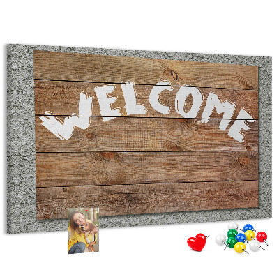 Tablero de corcho decorativo tablero de bienvenida de madera con inscripción