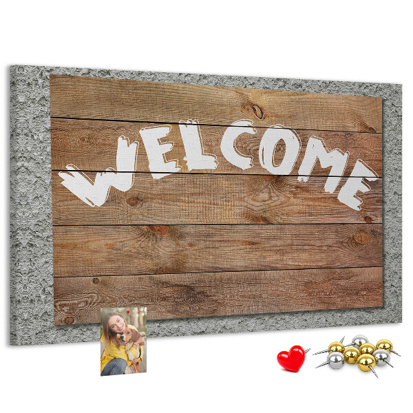 Tablero de corcho decorativo tablero de bienvenida de madera con inscripción