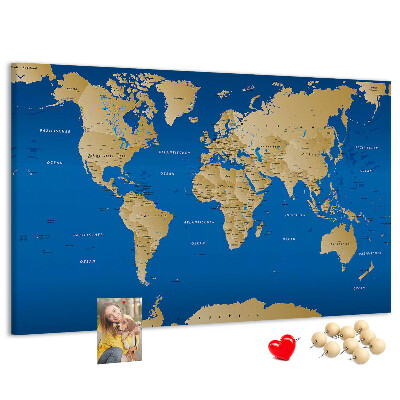 Tablero de anuncios mapa del mundo con alfileres de colores