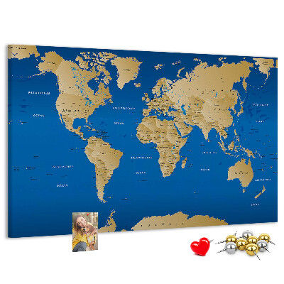 Tablero de anuncios mapa del mundo con alfileres de colores