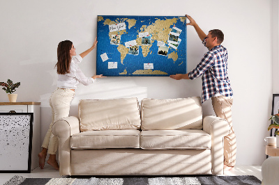Tablero de anuncios mapa del mundo con alfileres de colores