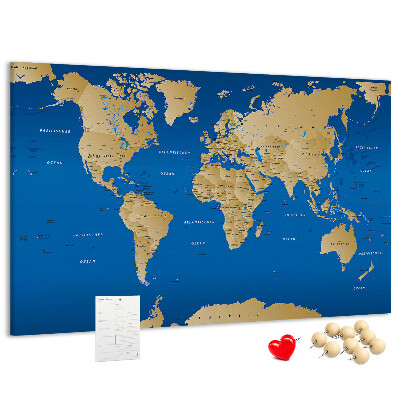 Tablero de anuncios mapa del mundo con alfileres de colores