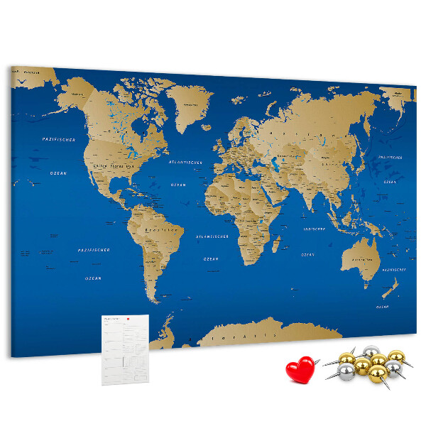 Tablero de anuncios mapa del mundo con alfileres de colores