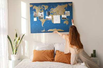 Tablero de anuncios mapa del mundo con alfileres de colores