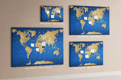 Tablero de anuncios mapa del mundo con alfileres de colores