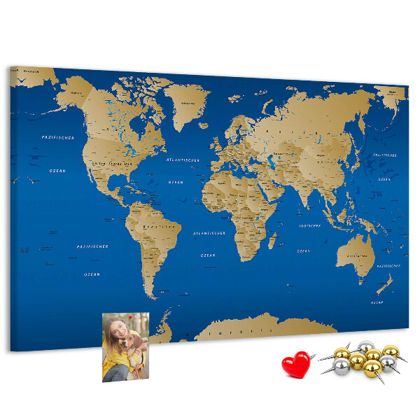 Tablero de anuncios mapa del mundo con alfileres de colores