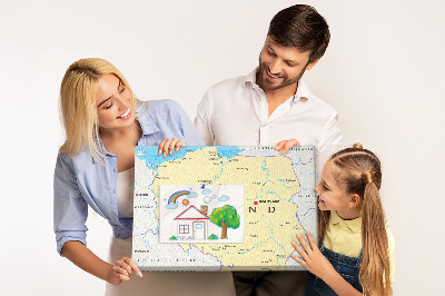 Tablero de corcho decorativo mapa de Polonia con la ubicación de Varsovia marcada