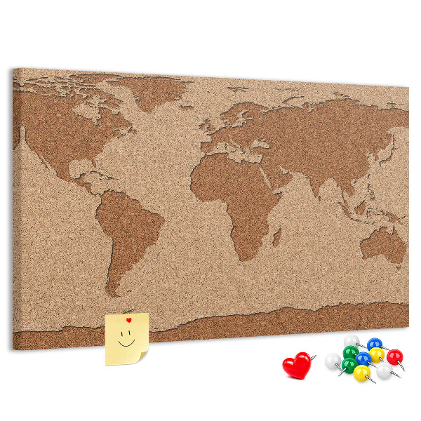 Pizarra de corcho con diseño de mapa mundial natural