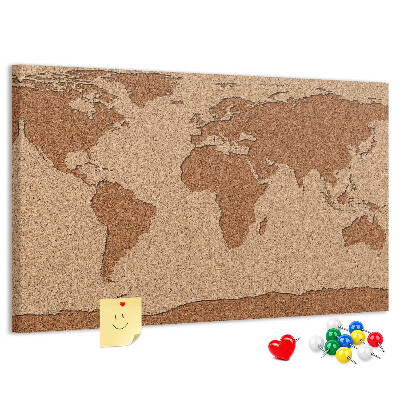 Pizarra de corcho con diseño de mapa mundial natural