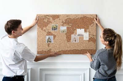 Pizarra de corcho con diseño de mapa mundial natural