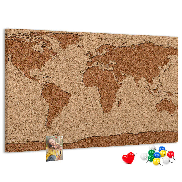 Pizarra de corcho con diseño de mapa mundial natural