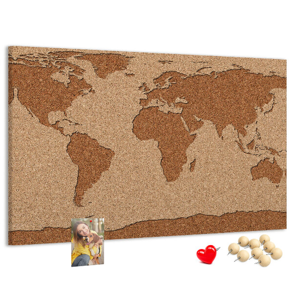 Pizarra de corcho con diseño de mapa mundial natural