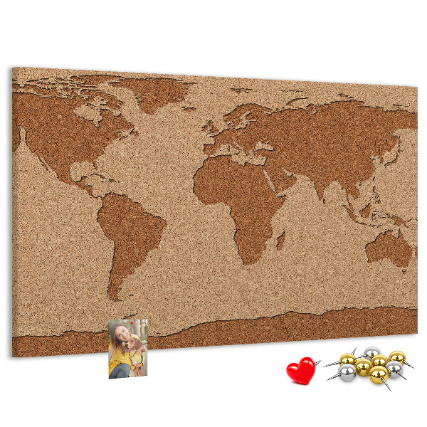 Pizarra de corcho con diseño de mapa mundial natural