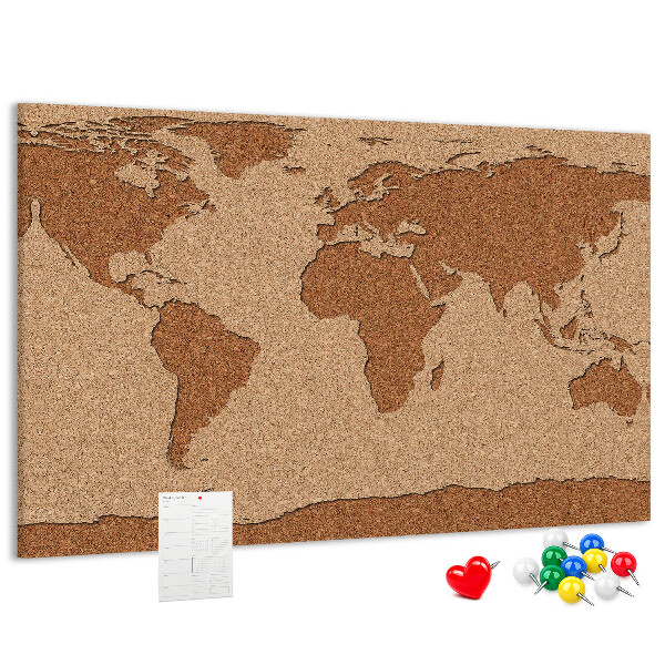 Pizarra de corcho con diseño de mapa mundial natural