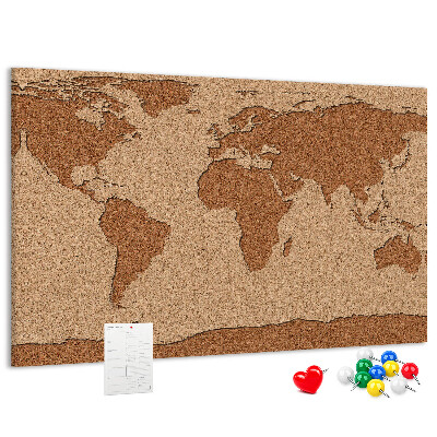 Pizarra de corcho con diseño de mapa mundial natural