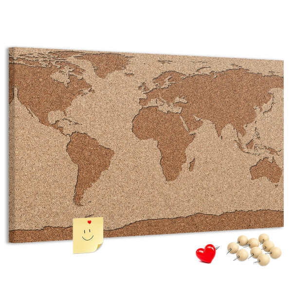 Pizarra de corcho con diseño de mapa mundial natural