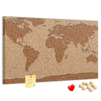 Pizarra de corcho con diseño de mapa mundial natural