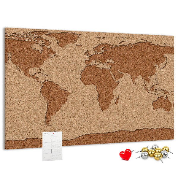 Pizarra de corcho con diseño de mapa mundial natural