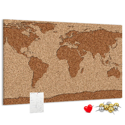 Pizarra de corcho con diseño de mapa mundial natural