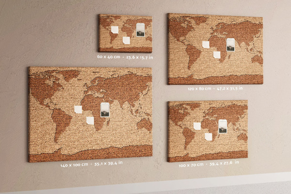 Pizarra de corcho con diseño de mapa mundial natural