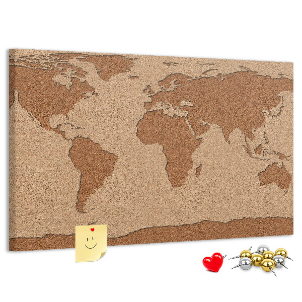 Pizarra de corcho con diseño de mapa mundial natural