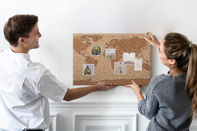 Pizarra de corcho con diseño de mapa mundial natural