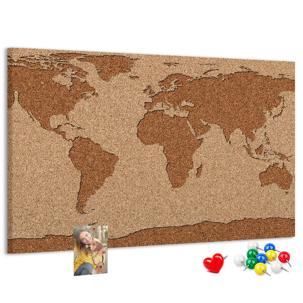 Pizarra de corcho con diseño de mapa mundial natural