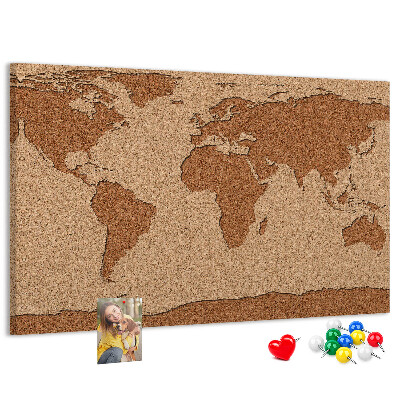 Pizarra de corcho con diseño de mapa mundial natural