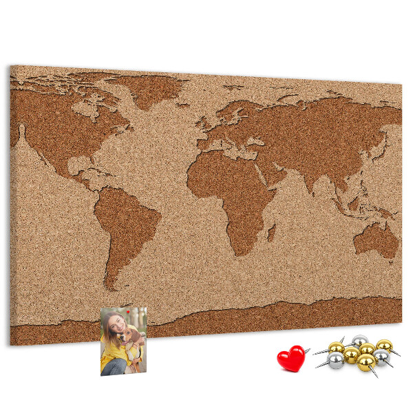 Pizarra de corcho con diseño de mapa mundial natural
