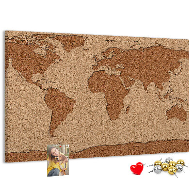 Pizarra de corcho con diseño de mapa mundial natural