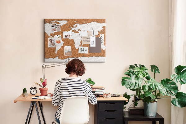 Tablero de corcho decorativo mapa del mundo para colocar con chinchetas