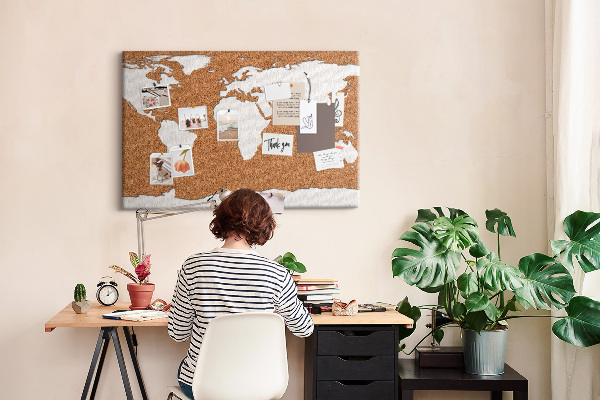 Tablero de corcho decorativo mapa del mundo para colocar con chinchetas