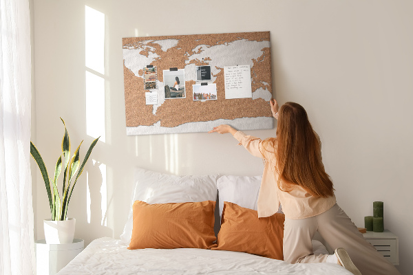 Tablero de corcho decorativo mapa del mundo para colocar con chinchetas