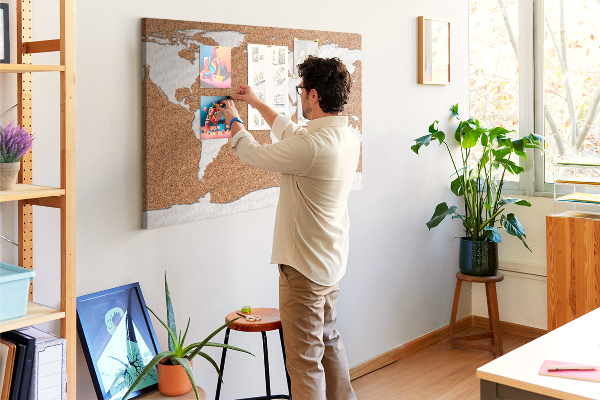 Tablero de corcho decorativo mapa del mundo para colocar con chinchetas
