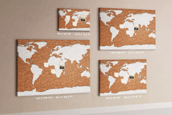 Tablero de corcho decorativo mapa del mundo para colocar con chinchetas