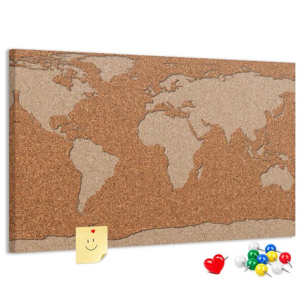 Tablero de anuncios mapamundi de corcho