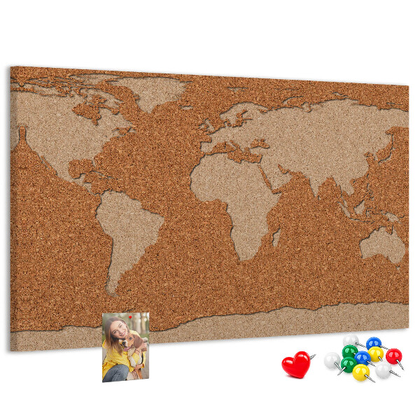 Tablero de anuncios mapamundi de corcho