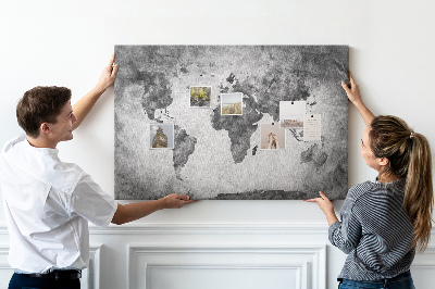 Tablero de anuncios mapamundi de estilo antiguo en tonos grises