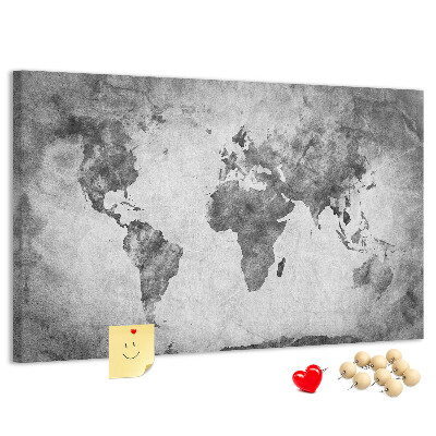 Tablero de anuncios mapamundi de estilo antiguo en tonos grises