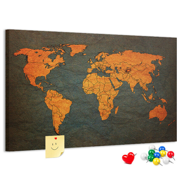 Pizarra de corcho mapa del mundo antiguo en tonos marrones