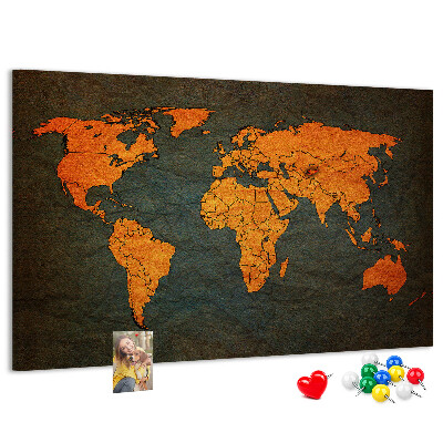 Pizarra de corcho mapa del mundo antiguo en tonos marrones
