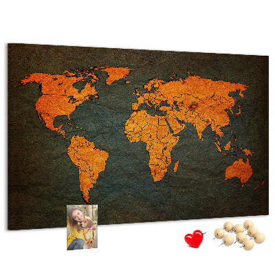 Pizarra de corcho mapa del mundo antiguo en tonos marrones