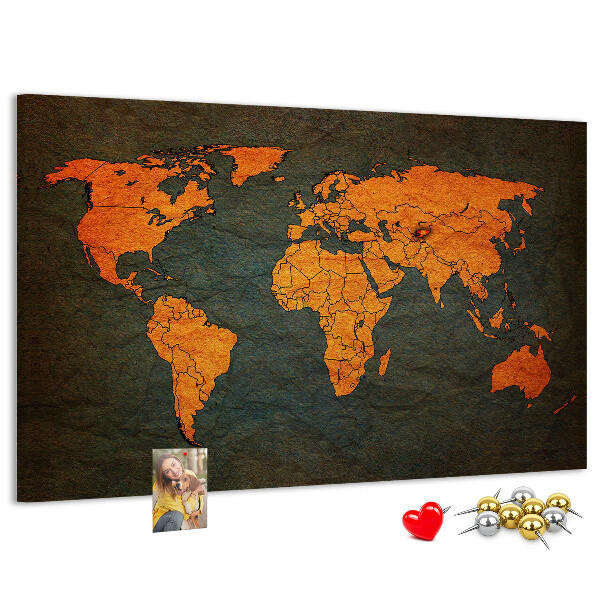 Pizarra de corcho mapa del mundo antiguo en tonos marrones