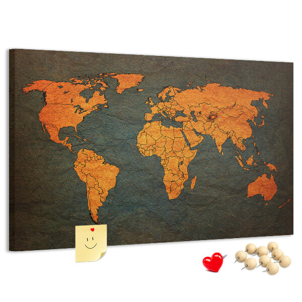 Pizarra de corcho mapa del mundo antiguo en tonos marrones